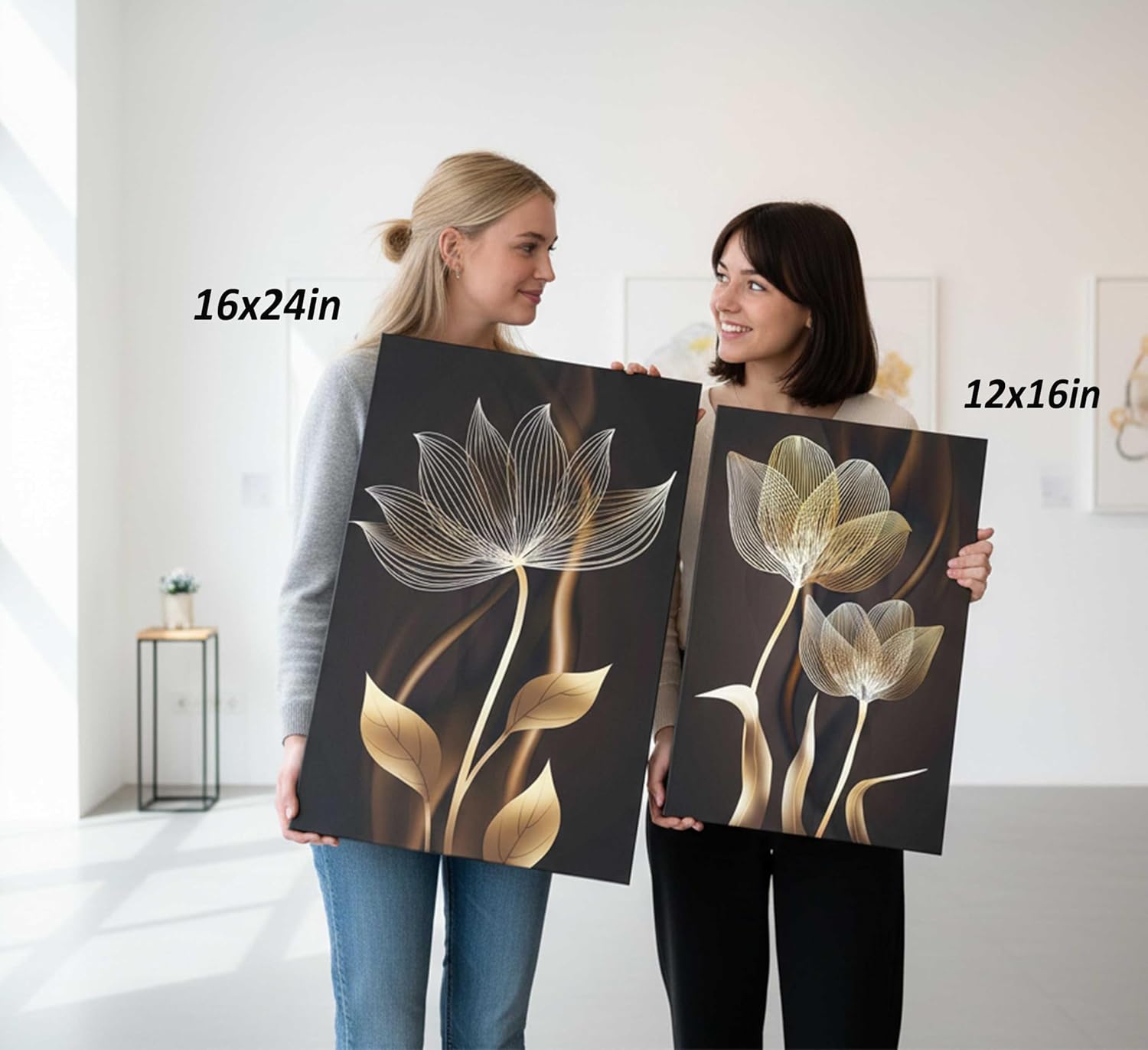 3 Pieces Modern Abstract Brown Flowers Canvas Wall Art Minimalism Black and Gold Floral Painting Pictures Luxury Wall Decor Posters Print Artwork for living room Office Bedroom Home Decoration